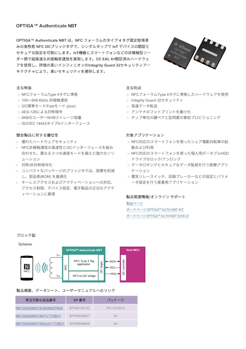 OPTIGA™ Authenticate NBT (インフィニオンテクノロジーズジャパン株式会社) のカタログ