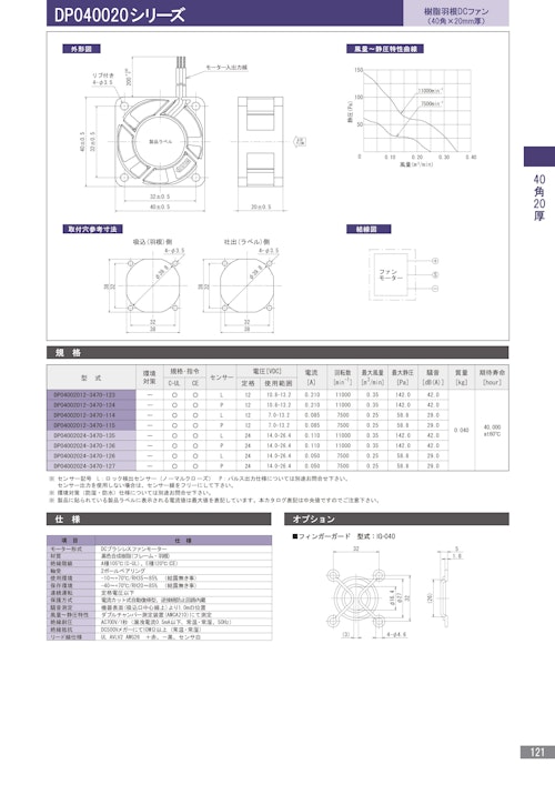 樹脂羽根DCファン　DP040020シリーズ (株式会社廣澤精機製作所) のカタログ