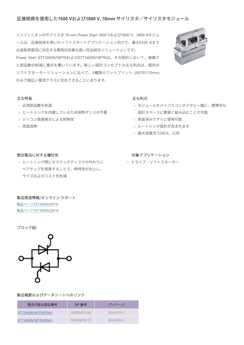 圧接技術を使用した1600 Vおよび1800 V, 76mm サイリスタ／サイリスタモジュール (インフィニオンテクノロジーズジャパン株式会社) のカタログ