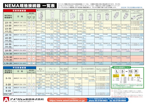NEMA規格接続器一覧表 (アメリカン電機株式会社) のカタログ