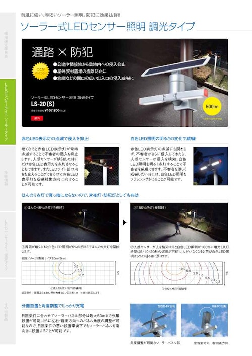 ソーラー式LEDセンサー照明 調光タイプ　LS-20 (オプテックス株式会社) のカタログ