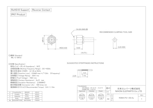 RSMA-PS-1.5D-Au (日本エレパーツ株式会社) のカタログ