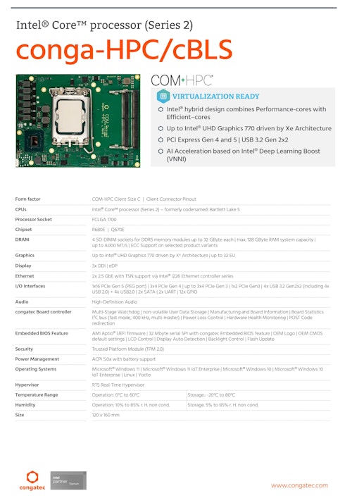 COM-HPC Client Size C: conga-HPC/cBLS データシート (コンガテックジャパン株式会社) のカタログ