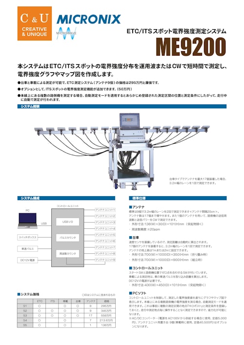 ETC/ITSスポット電界強度測定システム ME9200 (マイクロニクス株式会社) のカタログ