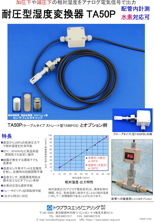 耐圧型湿度変換器TA50P (トウプラスエンジニアリング株式会社) のカタログ