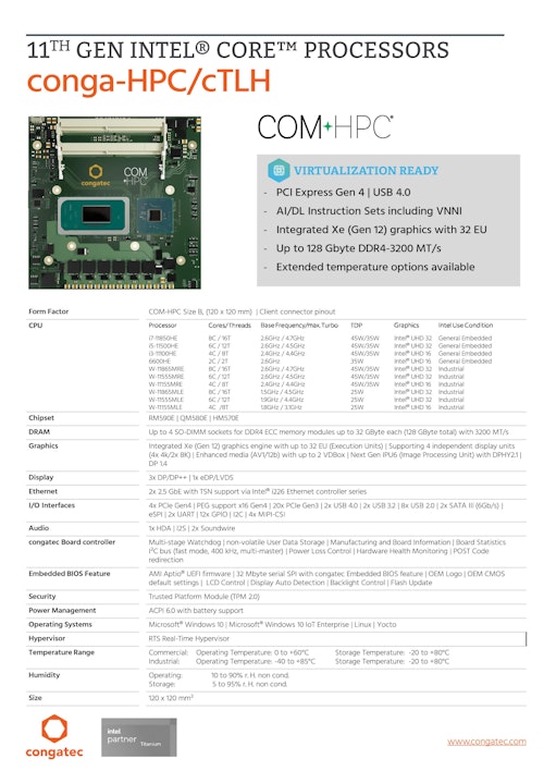COM-HPC Client Size B: conga-HPC/cTLH (コンガテックジャパン株式会社) のカタログ