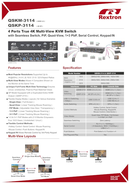 Rextron 4xHDMI KVMスイッチ QSKM-3114 (サンテックス株式会社) のカタログ