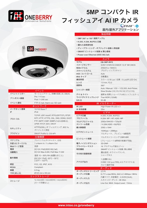 AIカメラ 5MP コンパクト IR フィッシュアイ IP カメラ (Intoo株式会社) のカタログ
