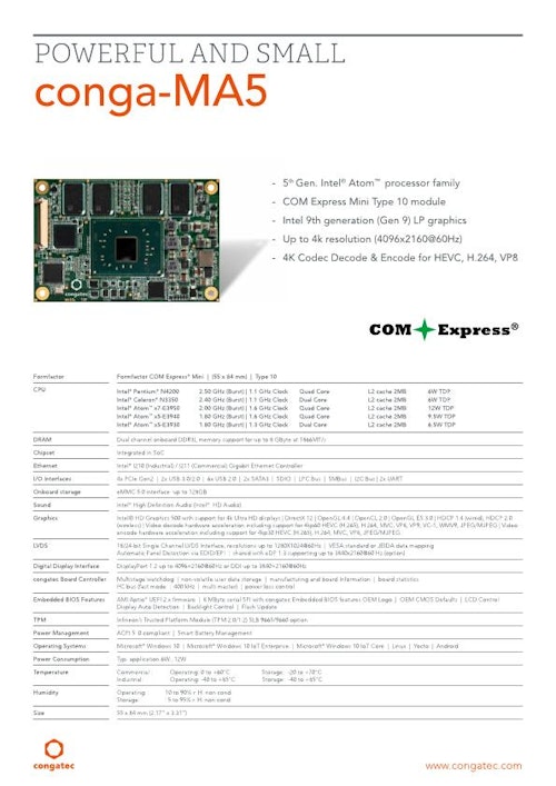 COM Express Mini Type 10: conga-MA5 (コンガテックジャパン株式会社) のカタログ