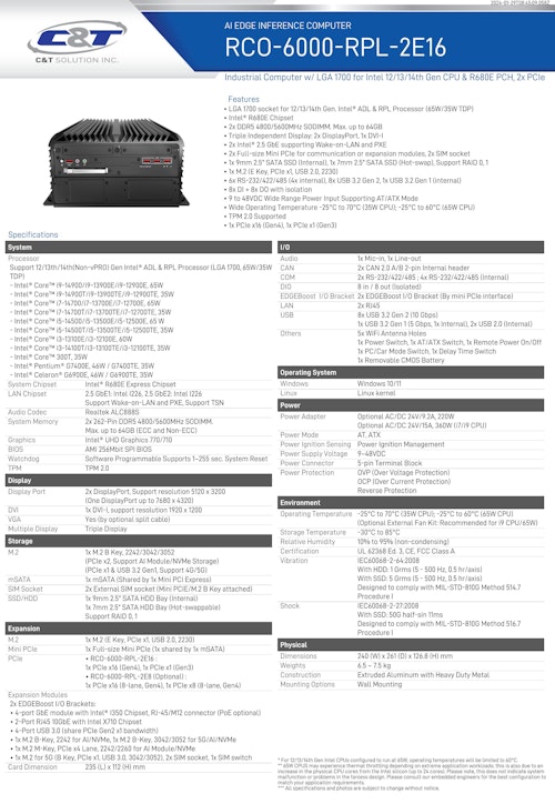 第14世代 CPU EDGE Boost対応 Edge AIコンピューティング RCO-6000-RPL-2E16 製品カタログ (サンテックス株式会社) のカタログ