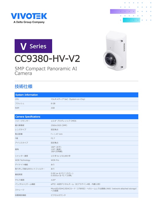 監視カメラ/防犯カメラ：パノラマ AIカメラ【CC9380-HV-V2】 (ビボテックジャパン株式会社) のカタログ
