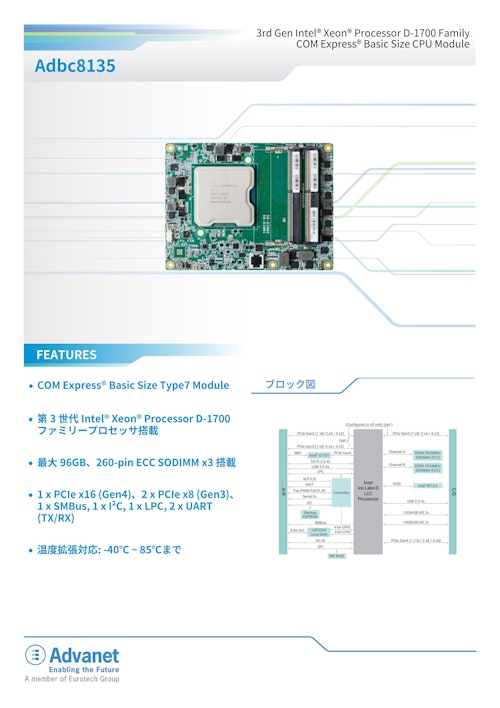 【Adbc8135】3rd Gen Intel® Xeon® Processor D-1700 Family COM Express® Basic Size CPU Module (株式会社アドバネット) のカタログ