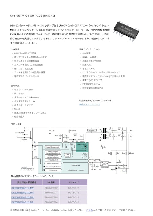 CoolSET™ G5 QR PLUS (DSO-12) (インフィニオンテクノロジーズジャパン株式会社) のカタログ
