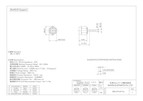 SMA-PS-047-Au (日本エレパーツ株式会社) のカタログ