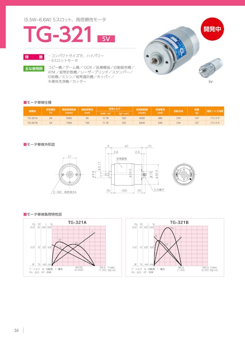 DCモーター　TG-321 モータ単体 (共栄通信工業株式会社) のカタログ