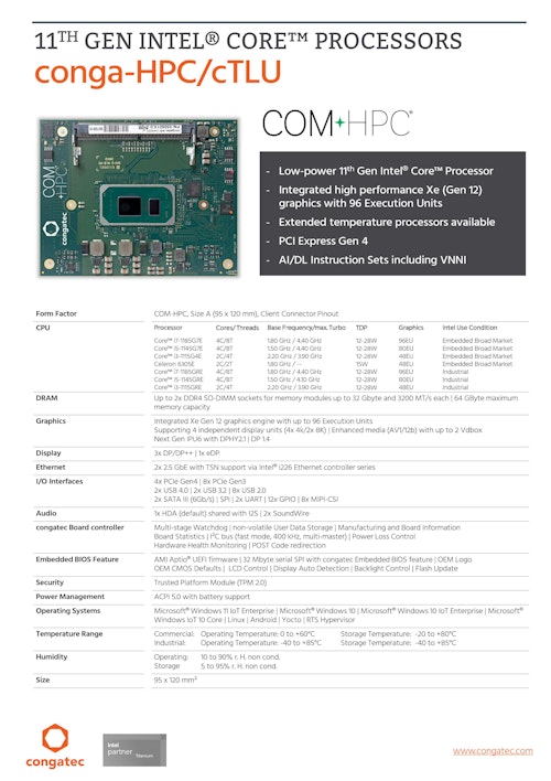 COM-HPC Client Size A: conga-HPC/cTLU (コンガテックジャパン株式会社) のカタログ
