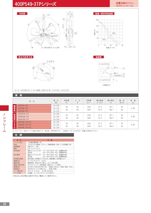 金属羽根ACファンモーター　400P549-3TPシリーズ (株式会社廣澤精機製作所) のカタログ