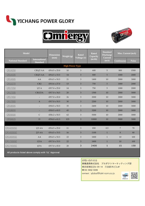 リチウムマンガン電池 (東機通商株式会社) のカタログ