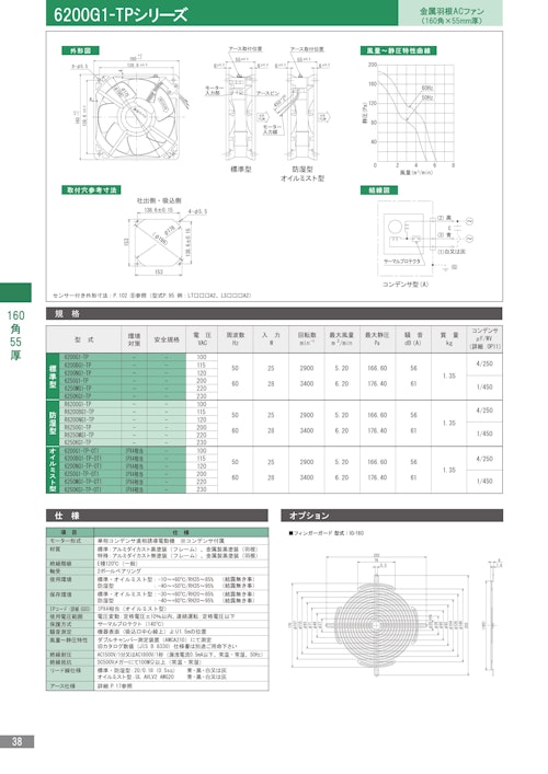 金属羽根ACファンモーター　6200G1-TPシリーズ (株式会社廣澤精機製作所) のカタログ