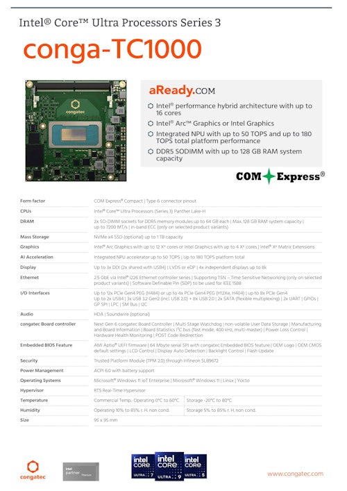 conga-TC1000：COM Express Type 6, インテル Core Ultra Series 3 搭載 (コンガテックジャパン株式会社) のカタログ