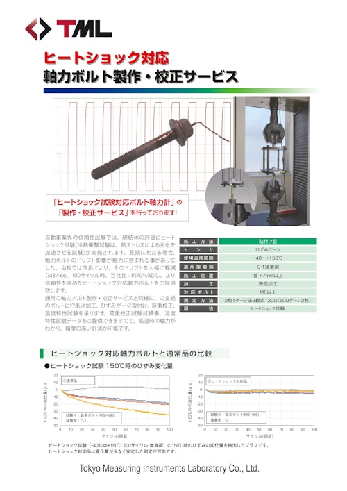 ヒートショック対応　軸力ボルト製作・校正サービス (株式会社東京測器研究所) のカタログ