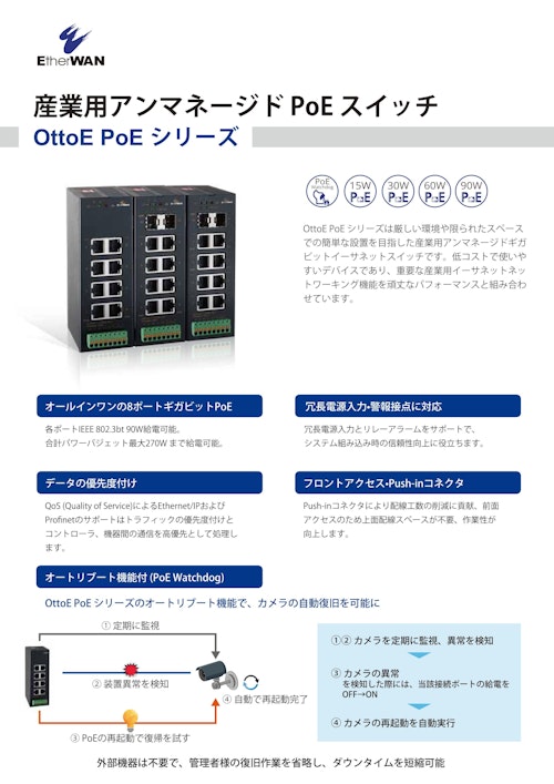 OttoE PoE シリーズ - 産業用アンマネージド PoE スイッチ (EtherWAN Systems, Inc.) のカタログ