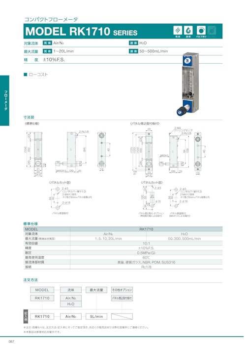 コンパクトフローメータ　MODEL RK1710 SERIES (コフロック株式会社) のカタログ