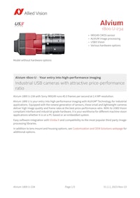 2.3メガ　USB3.0 小型産業カメラ Alvium 1800 U-234　データシート 【Allied Vision Technologies ASIA PTE.LTDのカタログ】