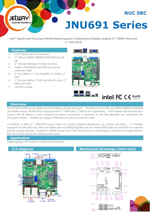 産業用 NUC CPUモジュール Jetway JNU691-3455 (サンテックス株式会社) のカタログ