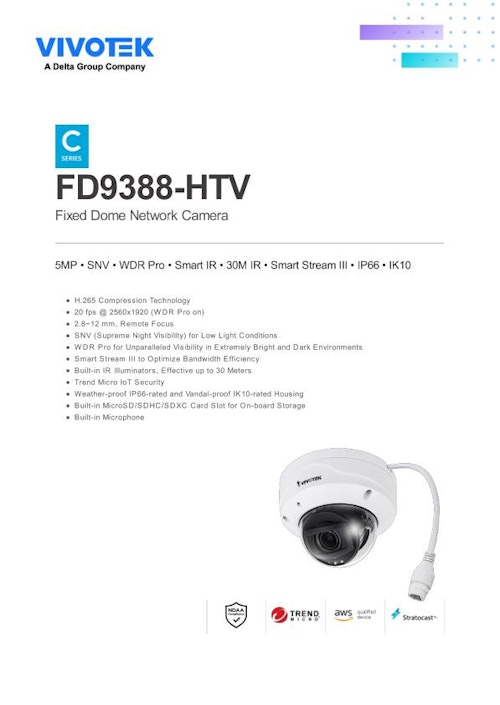 VIVOTEK ドーム型カメラ：FD9388-HTV (ビボテックジャパン株式会社) のカタログ