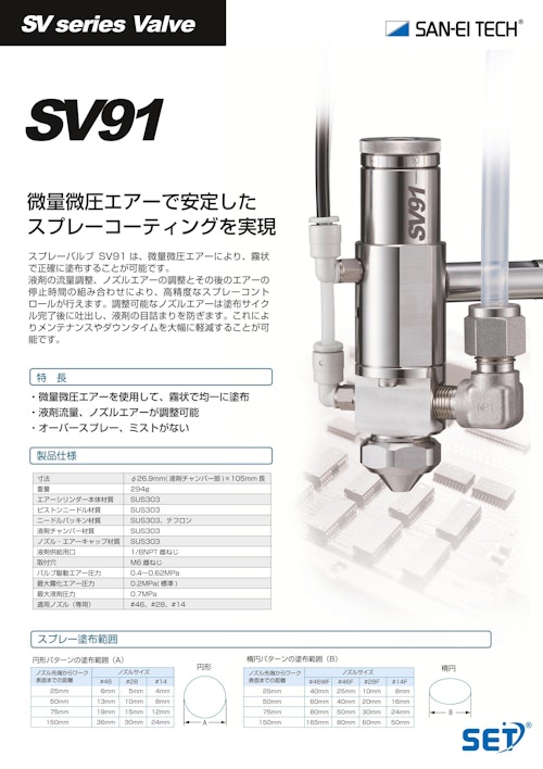 塗装機械｜微量エアーで均一かつ高精度な霧状塗布を実現するスプレー　SV91 (株式会社サンエイテック) のカタログ