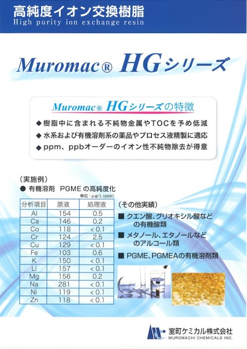 高純度イオン交換樹脂 Muromac HGシリーズ (室町ケミカル株式会社) のカタログ