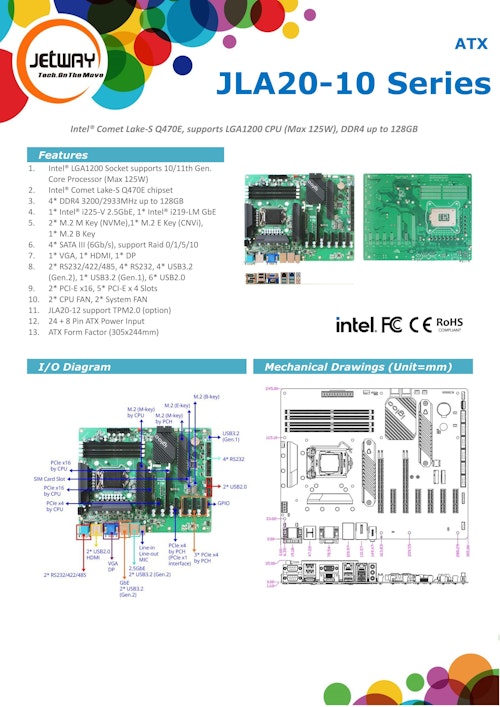 産業用ATXマザーボード Jetway JLA20-10 (サンテックス株式会社) のカタログ