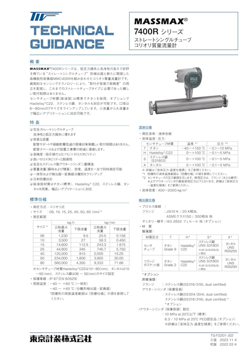 コリオリ質量流量計MASSMAX7400R (東京計装株式会社) のカタログ