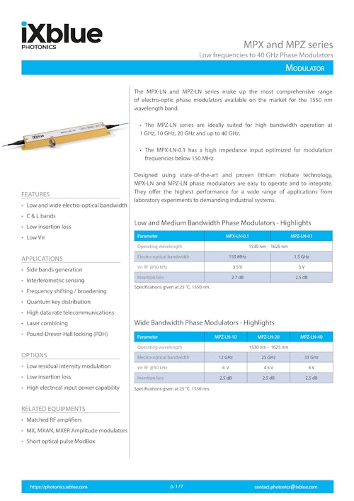 1.5um帯 150MHz~33GHz 位相変調器＜MPX-LN/MPZ-LNシリーズ＞ (セブンシックス株式会社) のカタログ