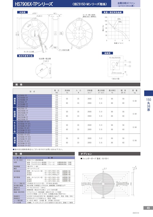 金属羽根ACファンモーター　HS7906X-TPシリーズ (株式会社廣澤精機製作所) のカタログ
