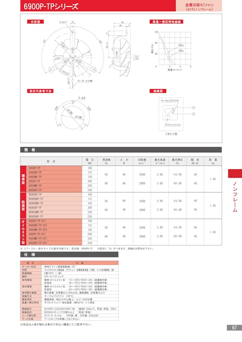 金属羽根ACファンモーター　6900P-TPシリーズ (株式会社廣澤精機製作所) のカタログ