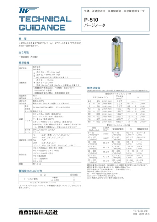 P-510シリーズ パージメータ (東京計装株式会社) のカタログ