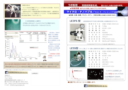 マイクロバブル　ナノバブル発生装置カタログ (リビングエナジー LIVING ENERGIES & Co.) のカタログ