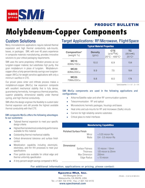 WCu MoCu 放熱基板 (サエス・ゲッターズ・エス・ピー・エー) のカタログ
