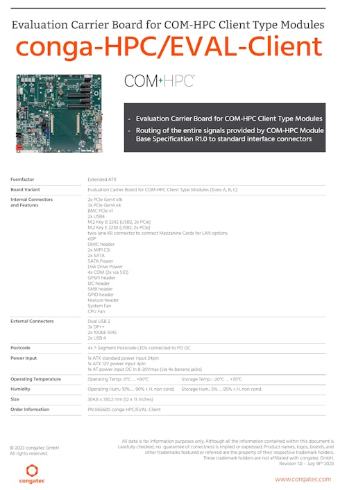 COM-HPC Client 評価ボード: conga-HPC/EVAL-Client (コンガテックジャパン株式会社) のカタログ