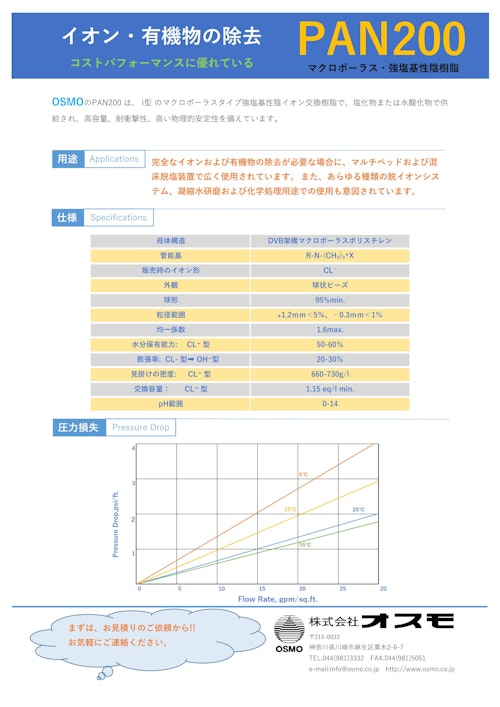 強塩基性アニオン樹脂PAN200 (株式会社オスモ) のカタログ