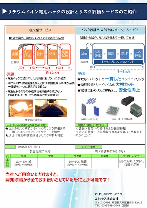 ENAXリチウムイオン電池パックの設計とリスク評価サービスのご紹介 (エナックス株式会社) のカタログ