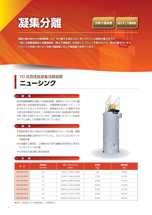 YD式高性能凝集沈殿装置「ニューシンク」 (株式会社三進製作所) のカタログ