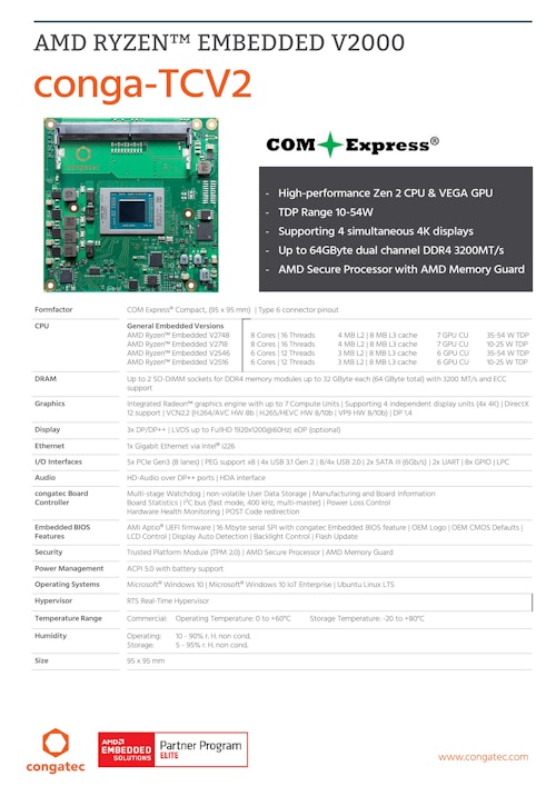 COM Express Compact Type 6: conga-TCV2 (コンガテックジャパン株式会社) のカタログ