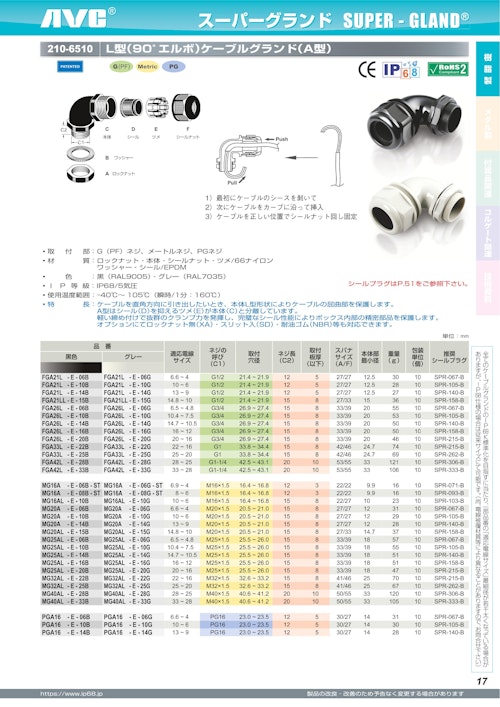 防水ケーブルグランド（L型90°エルボ） (日本エイ・ヴィー・シー株式会社) のカタログ