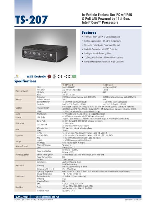 第11世代Intel Core 交通輸送 組込PC TS-207 (アドバンテック株式会社) のカタログ