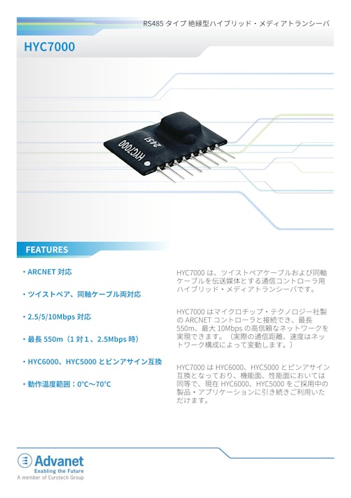 【HYC7000】RS485 タイプ 絶縁型ハイブリッド・メディアトランシーバ (株式会社アドバネット) のカタログ