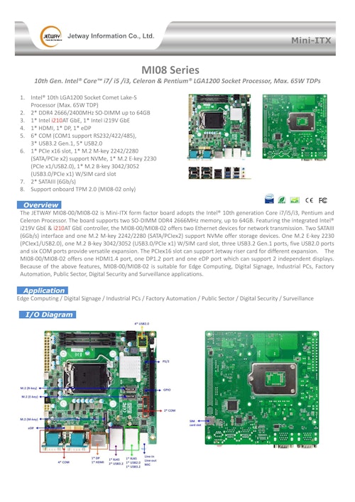 産業用Mini-ITXマザーボード Jetway MI08-00 (サンテックス株式会社) のカタログ