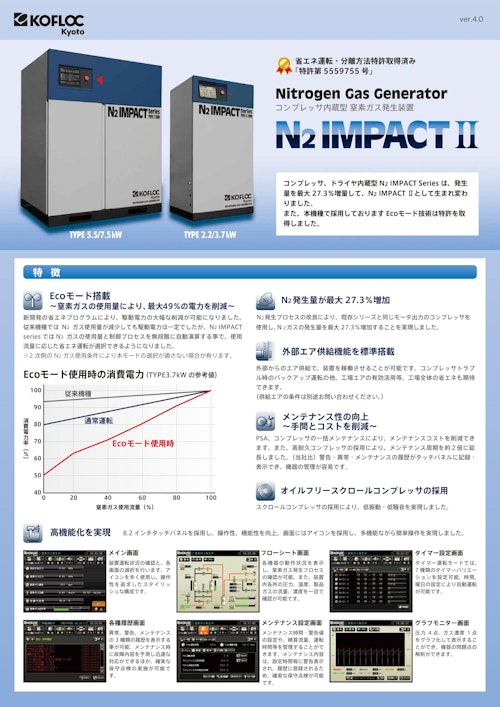 中型窒素ガス発生装置  N₂ IMPACTⅡ Series (コフロック株式会社) のカタログ